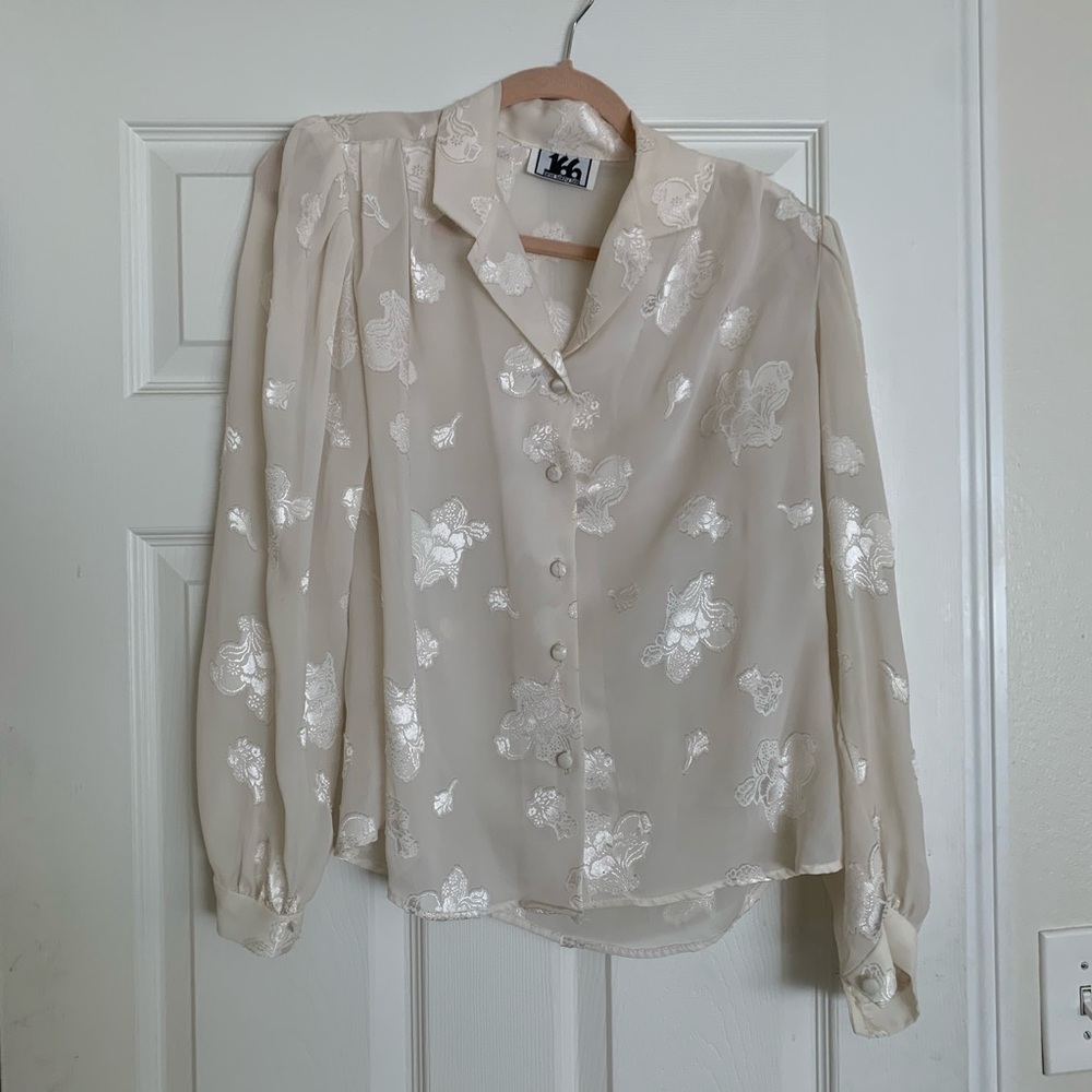 Vtg silk appliqué blouse